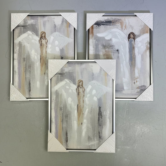 RAZ IMPORTS (SET OF 3) Angel Framed Canvas Wall Art 15.5" x 11.5" Silver 2305282