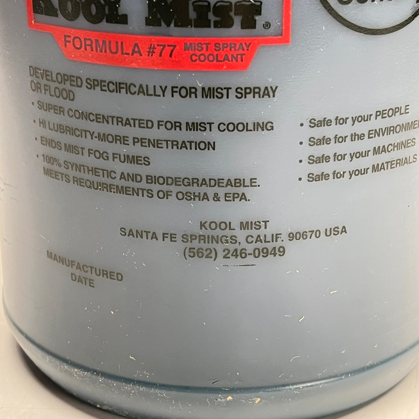 KOOL MIST Formula #77 Concentrated Coolant Cutting Fluid 1 Gal Jug Blue 77-4
