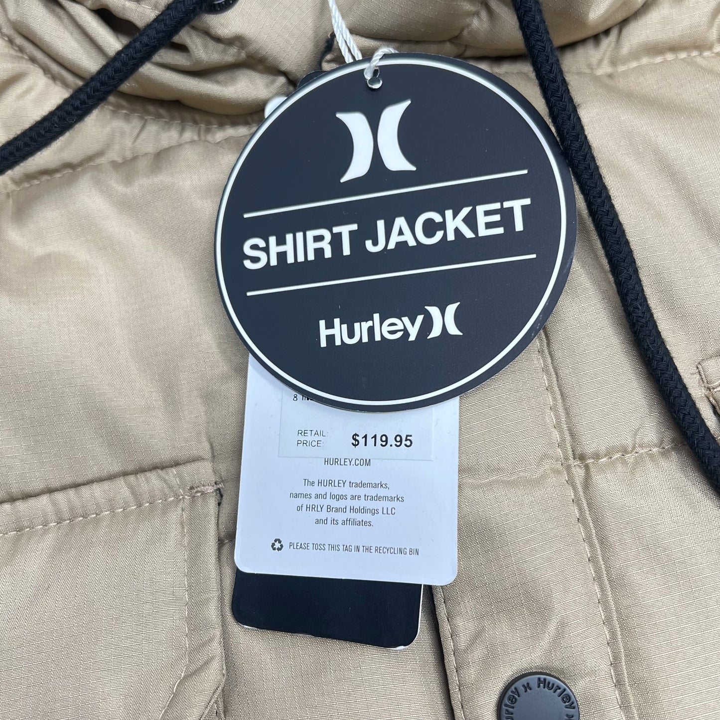 HURLEY Fanes Hooded Shirt Coat Jacket Thermal Wall Men's Sz M Khaki H6N419FE