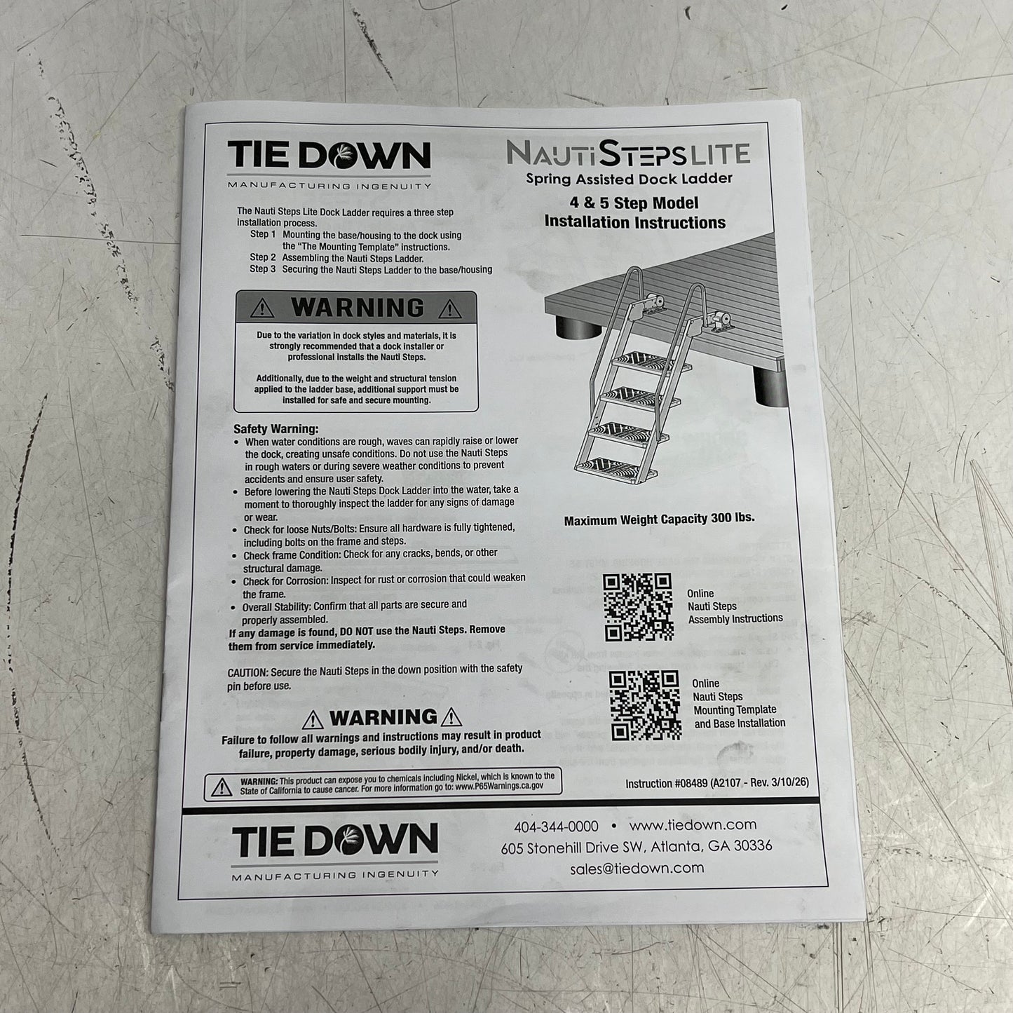 TIE DOWN Nauti Steps Lite Steps Hardware Kit & Mounting Bracket/p|ivot Hinge