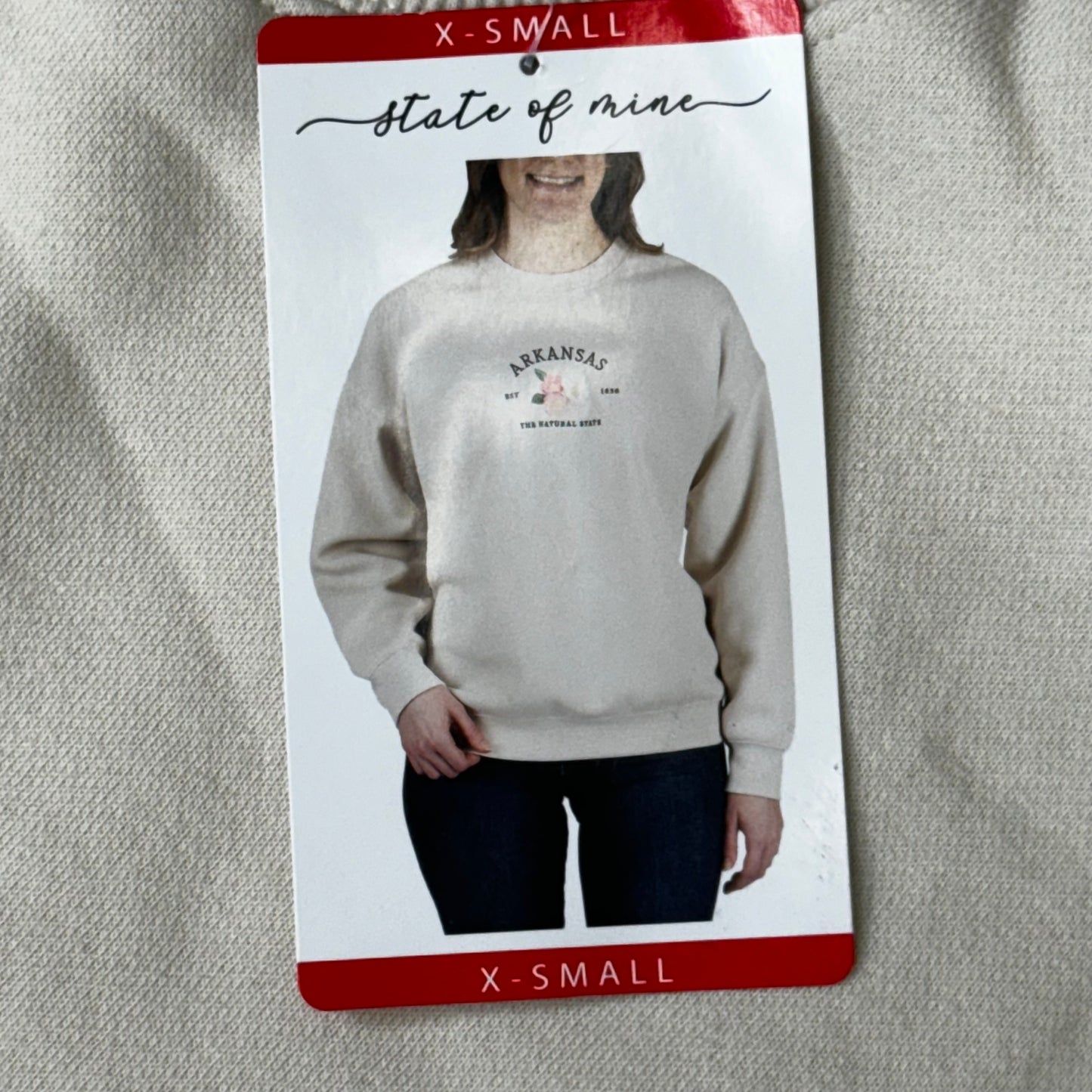 STATE OF MINE New Mexico Embroidered Crewneck Hoodie Stone Women's Sz XS 15711