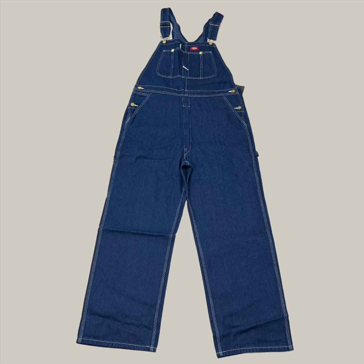 DICKIES Classic High Back Wide Leg Bib Overall Men's 36X32 Rinsed Indigo Blue