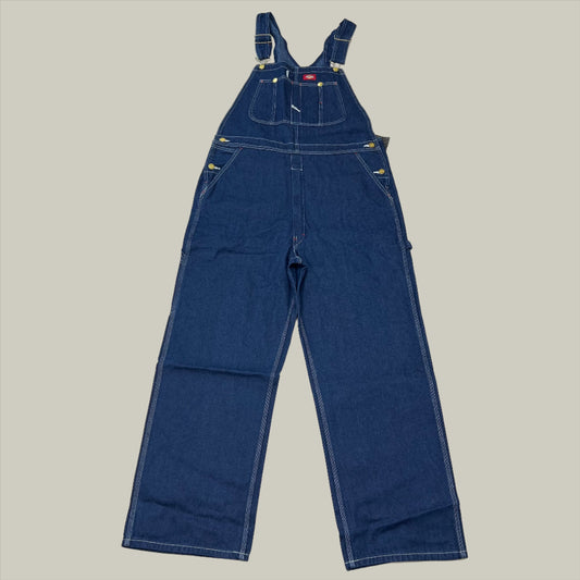 DICKIES Classic High Back Wide Leg Bib Overall Men's 38X34 Rinsed Indigo Blue