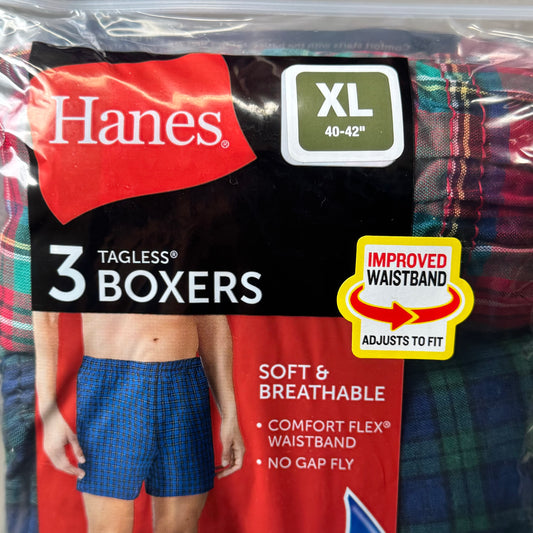 HANES (3 PACK) Men's Cool Comfort Boxer Briefs Sz XL 40-42" Blue/Red/Grey 042390