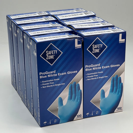 SAFETY ZONE (1000 Gloves) Powder Free Nitrile Examination Gloves Sz Large - Blue