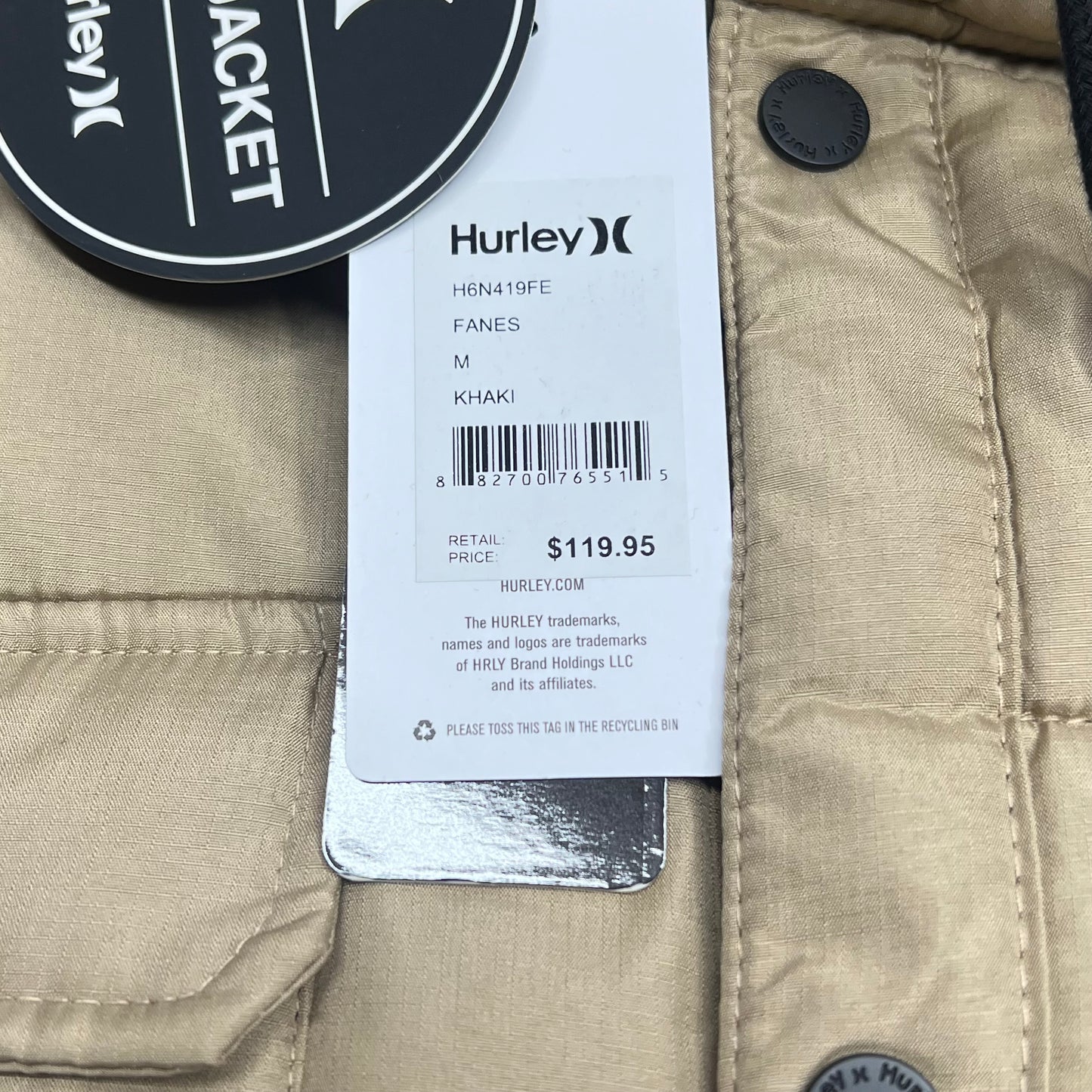 HURLEY Fanes Hooded Shirt Coat Jacket Thermal Wall Men's Sz M Khaki H6N419FE