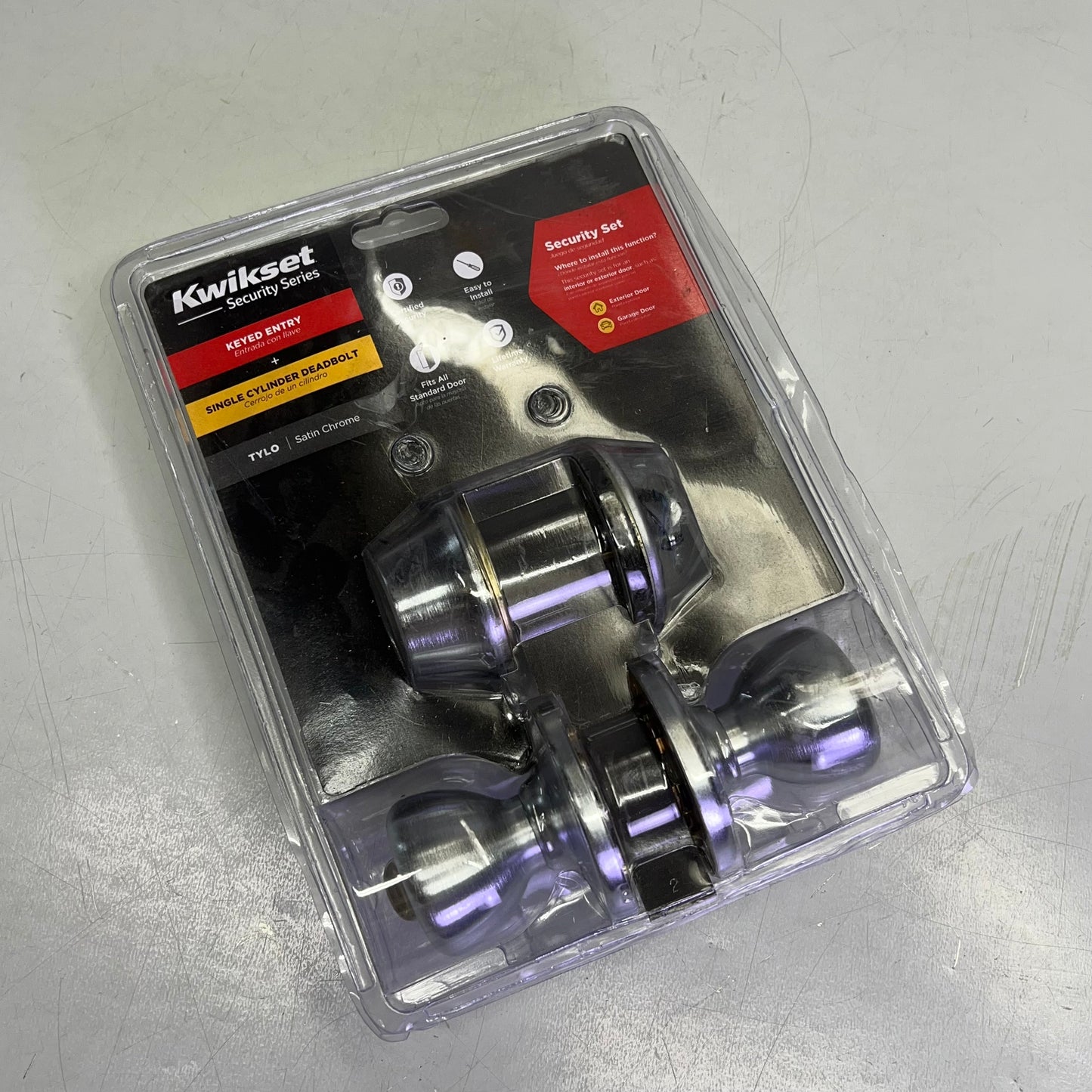 KWIKSET Combo Tylo Security Set Deadbolt Keyed One Side Satin Chrome 96900-252