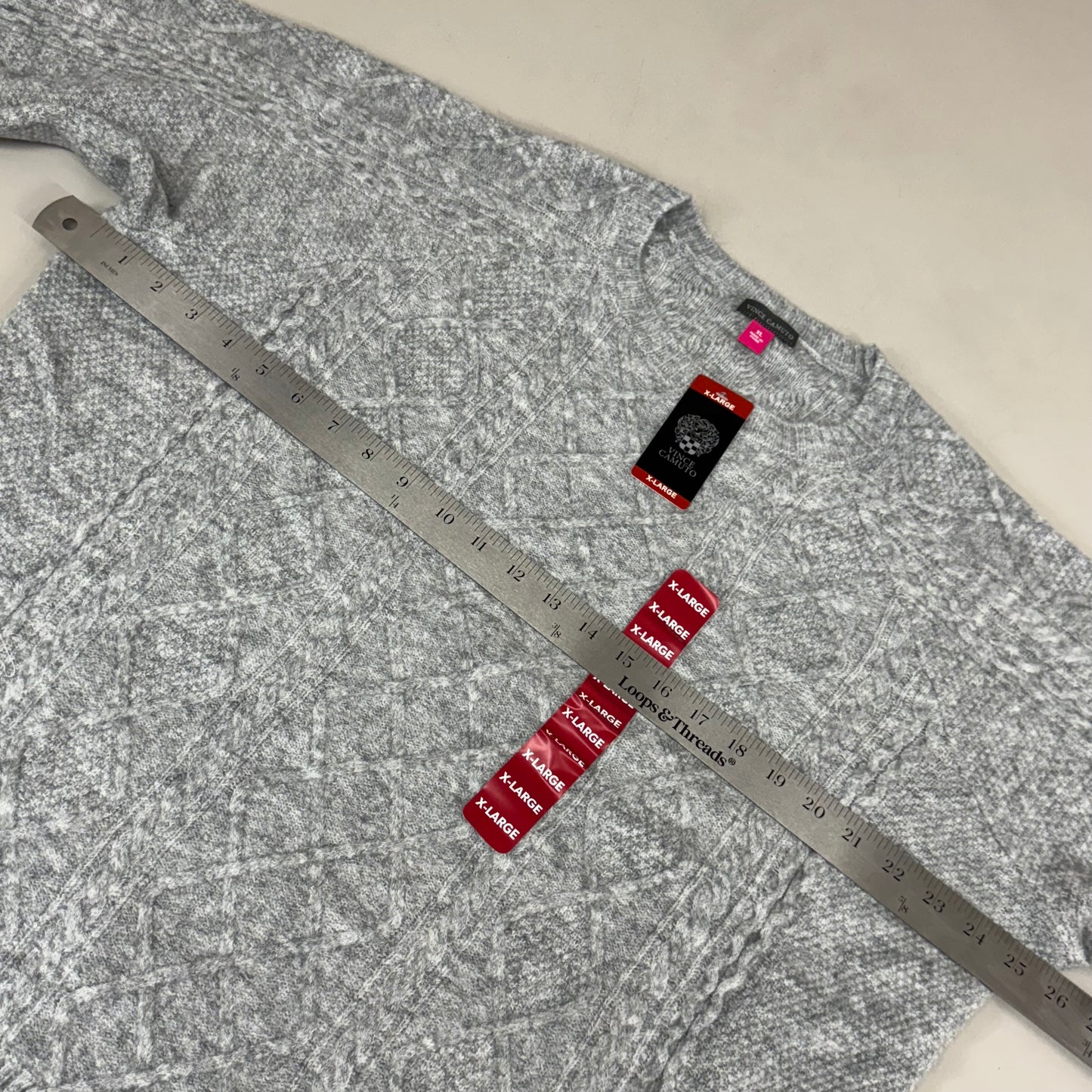 VINCE CAMUTO Cable Knit Sweater Women's Sz-XL Light Heather Grey SC2895