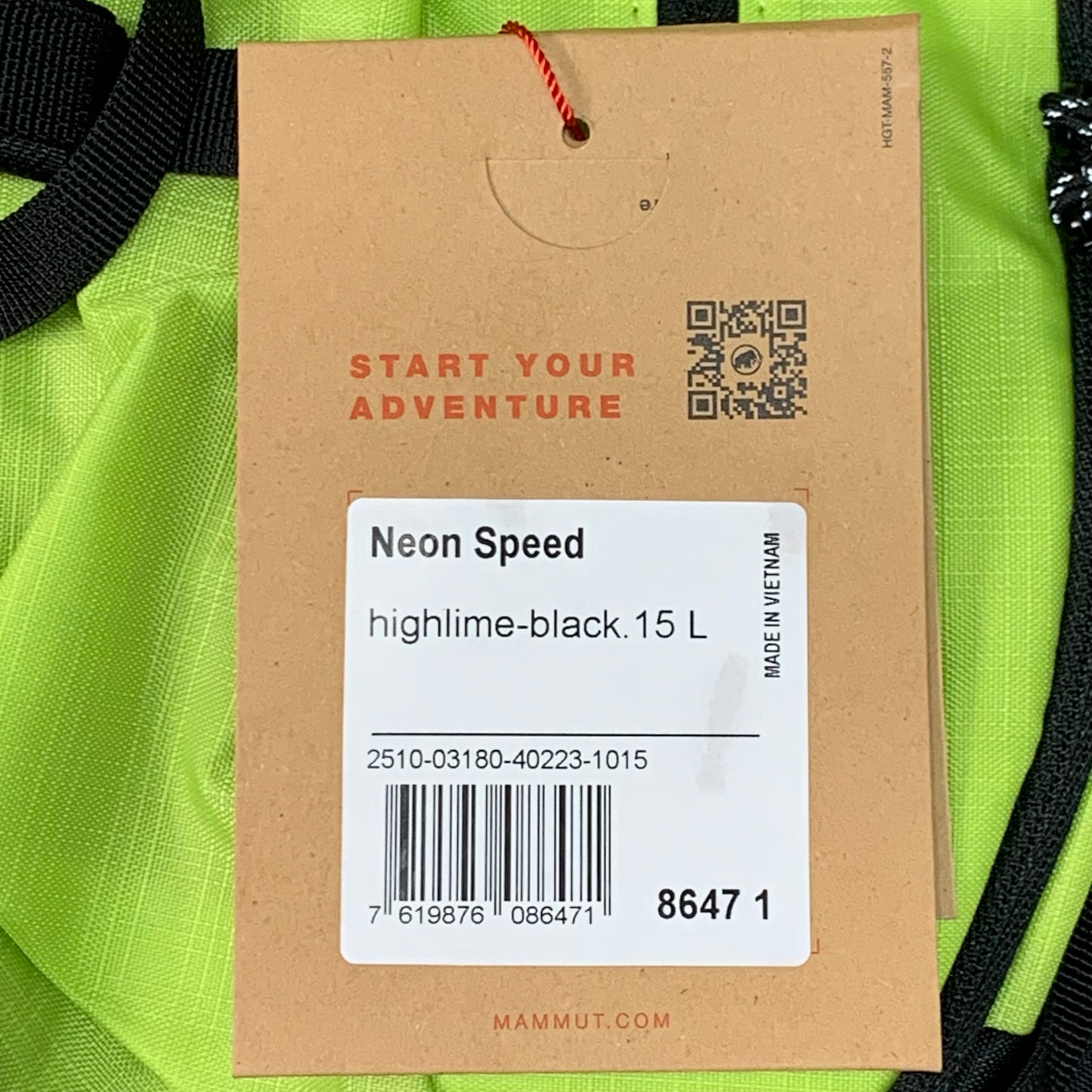 MAMMUT Neon Speed 15 Liter Backpack Small Slim High-Lime Black MAM01BW