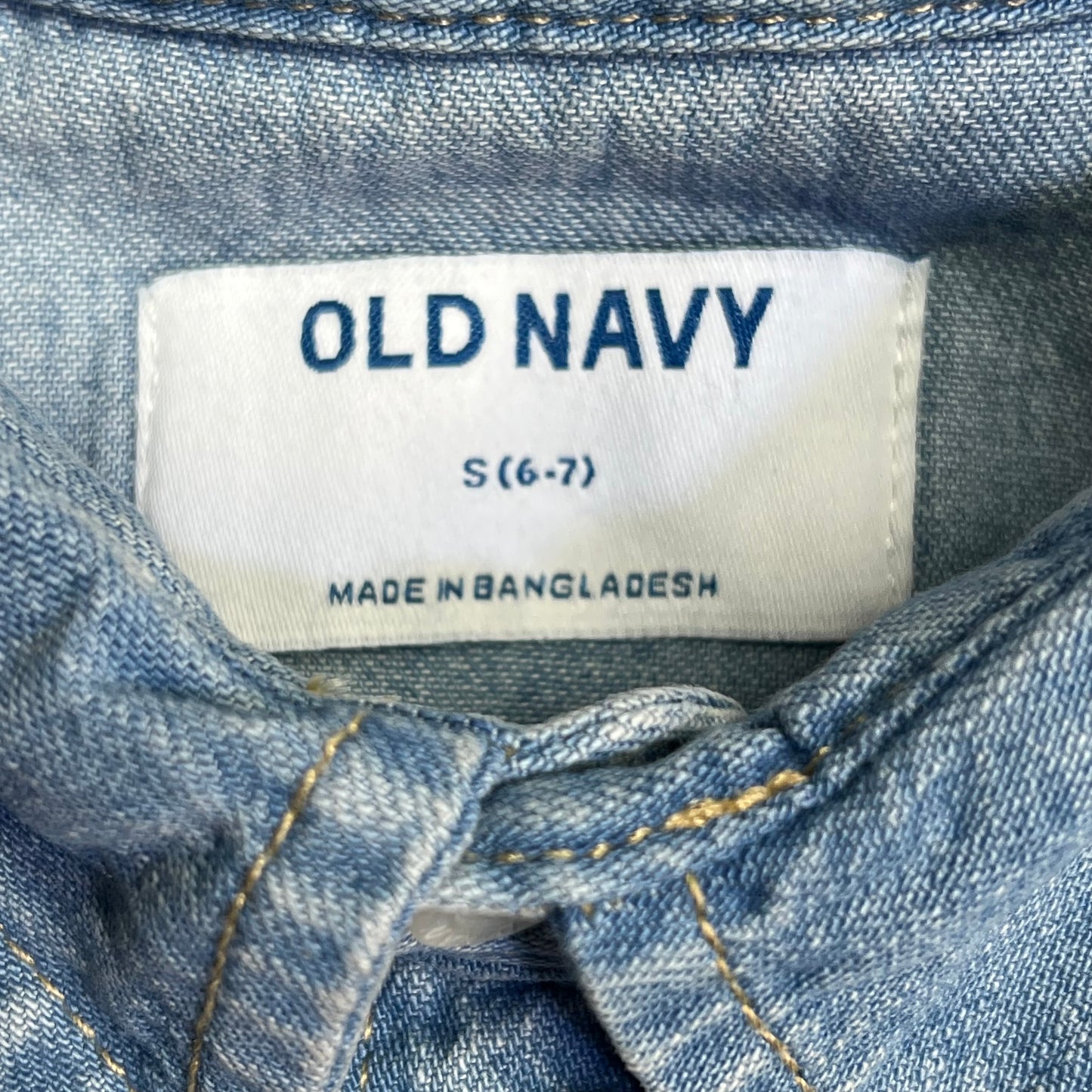 OLD NAVY Denim Western Pocket Shirt Long Sleeve Collared Boy's Sz S Light Blue