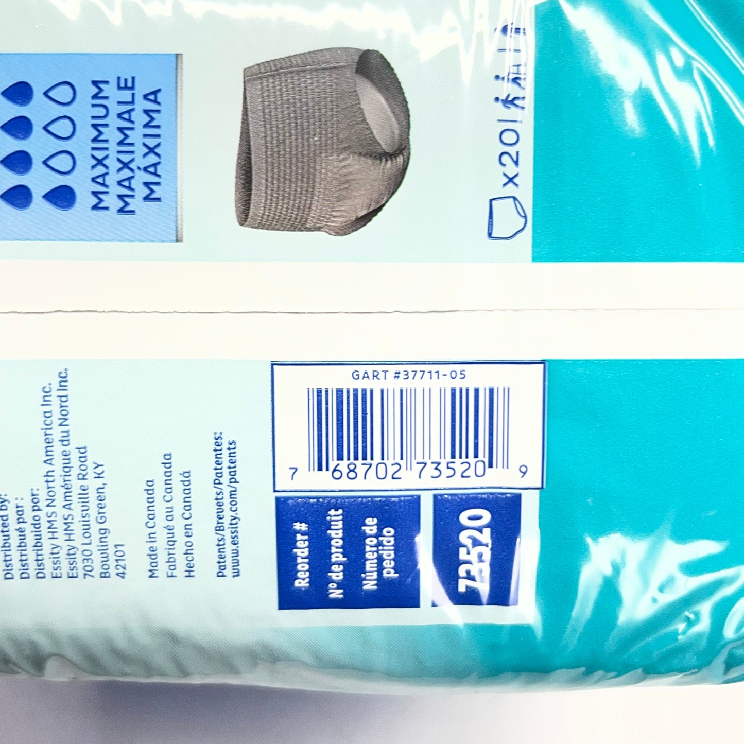 TENA (20 PACK) Proskin Protective Underwear for Men Sz M White 37711-05