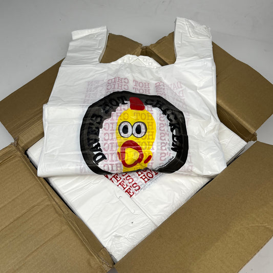 ZA@ DAVE'S HOT CHICKEN (1200 PACK) Plastic Takeout Bags 22x13x8" White 138221200DHC