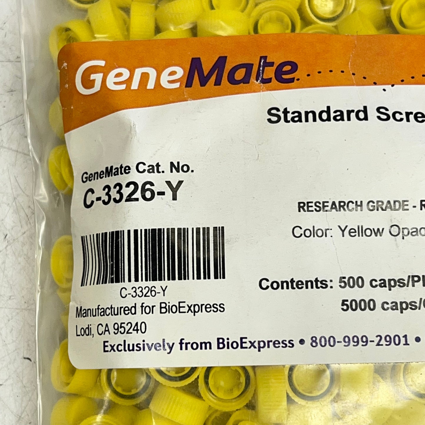 ZA@ GENE MATE (4 PACK, 500 EACH) Standard Screw Tube Caps  Yellow C-3326-Y