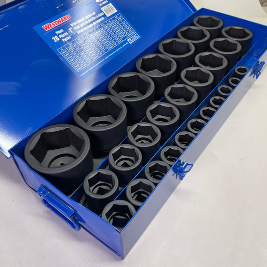 WESTWARD Impact Socket Set 1" Drive, 27 Piece (7/8 to 3-1/2") Black 21WM43