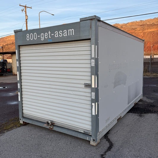 Z@ 16’ Portable Storage Container/Unit/Pod Steel/Fiberglass 16'x 8'x 8' w/ holes Cut in Side & Back POD#20 Grey (AS-IS)