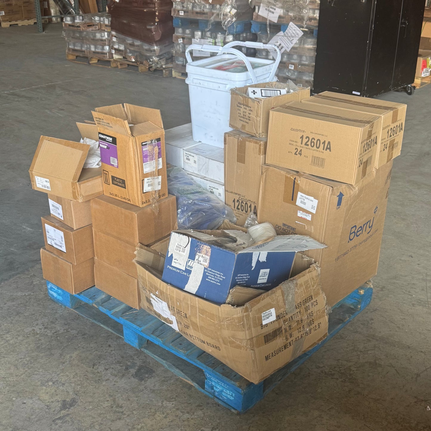 ZA@ Pallet of Plastic Lids, Cleaner Lemon, Laser Sheets, Food Supply, YL Sheets, Etc... (AS-IS)