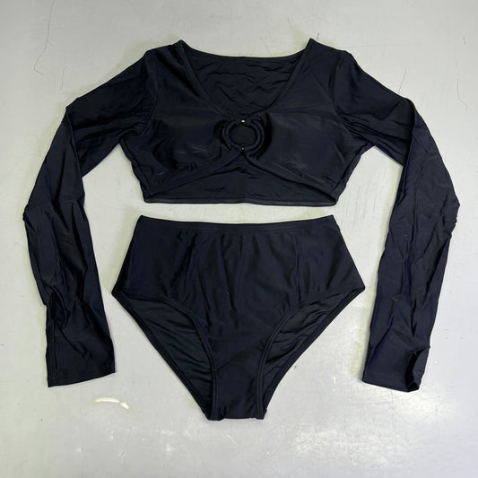CHARMO Long Sleeve Top High Waist Bottoms Bikini Set Women's Sz S Black