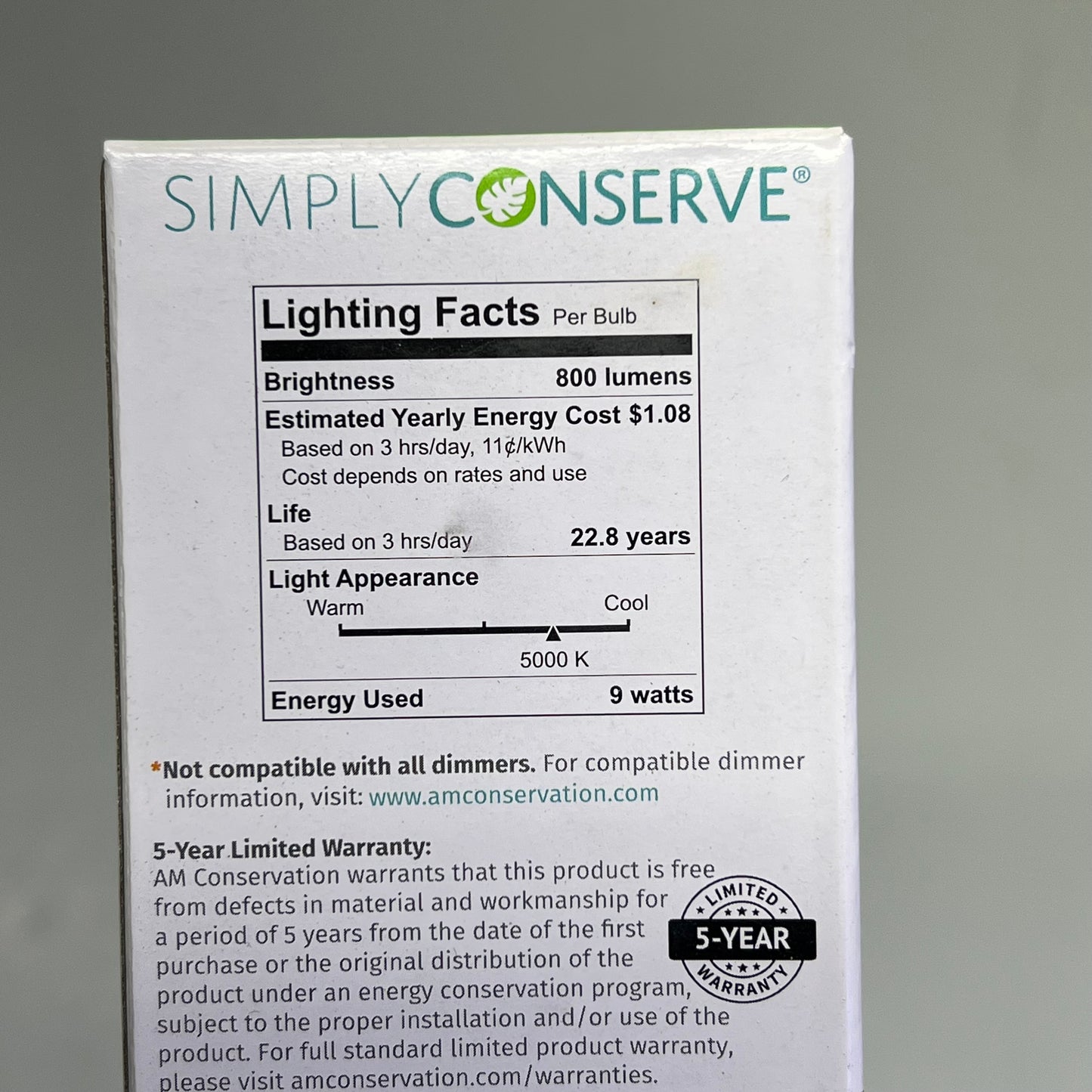 SIMPLY CONSERVE (3 PACK) LED Light Bulb 800 Lumens Daylight L09A1950KENCL