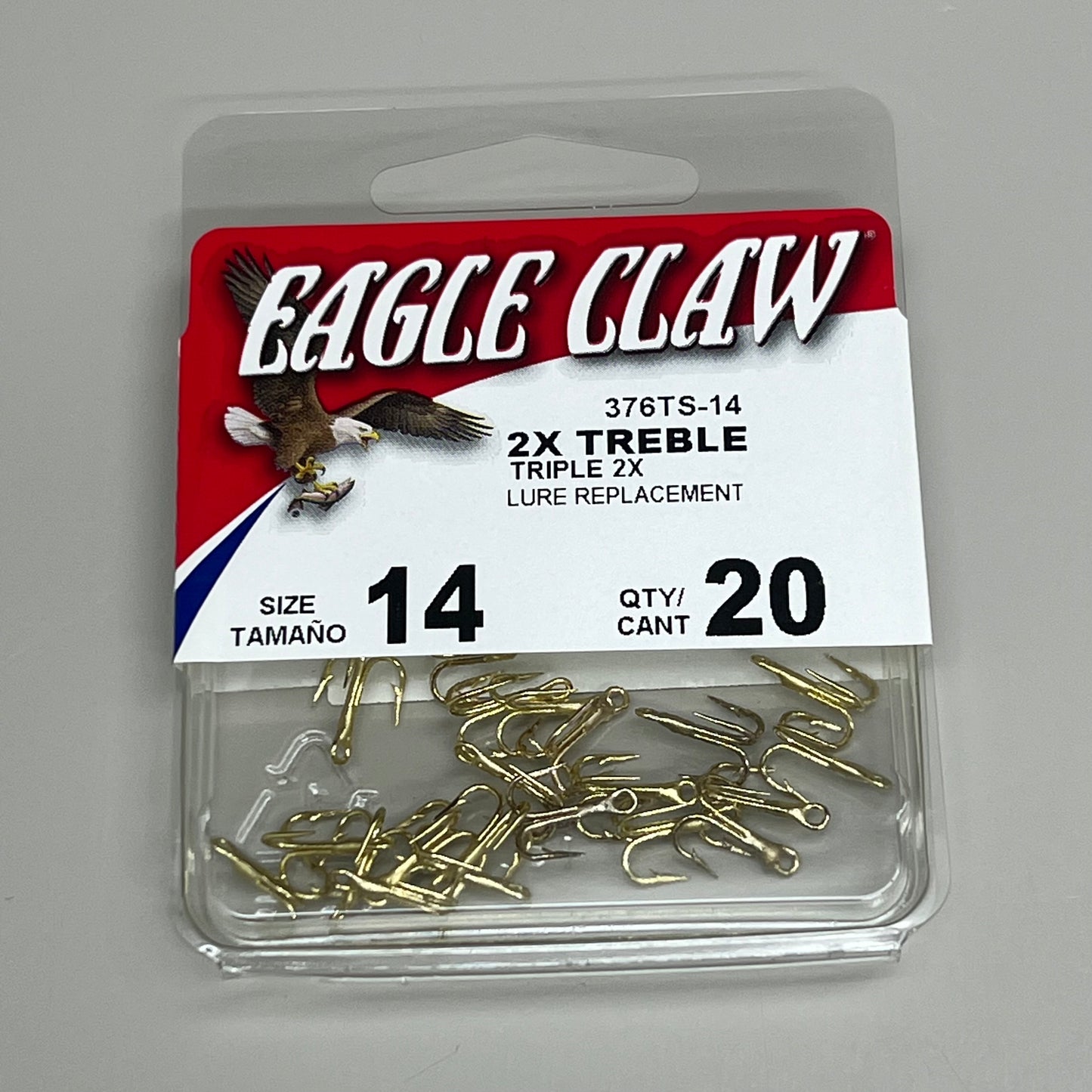 EAGLE CLAW (5 PACK) 2X Treble Hook Triple 2X Lure Repla Gold #14 20pc 376TS-14