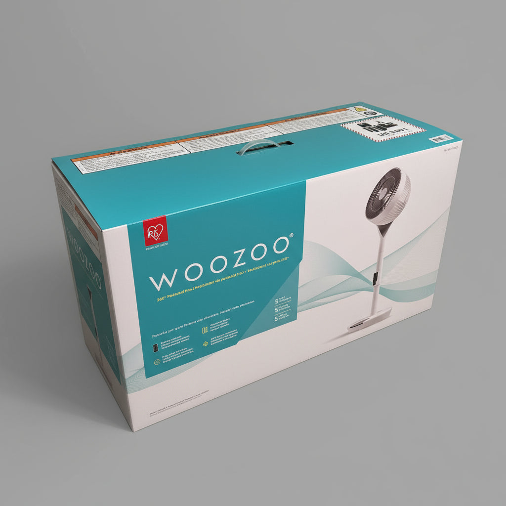 WOOZOO 2 Speed 360 Pedestal Fan DC Motor Adjustable 21" to 36" White 1747373