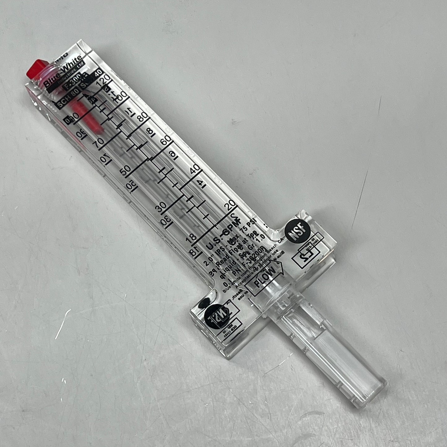 BLUE-WHITE Acrylic Flow Meter Stainless Steel Float Material 2.00" F302200P