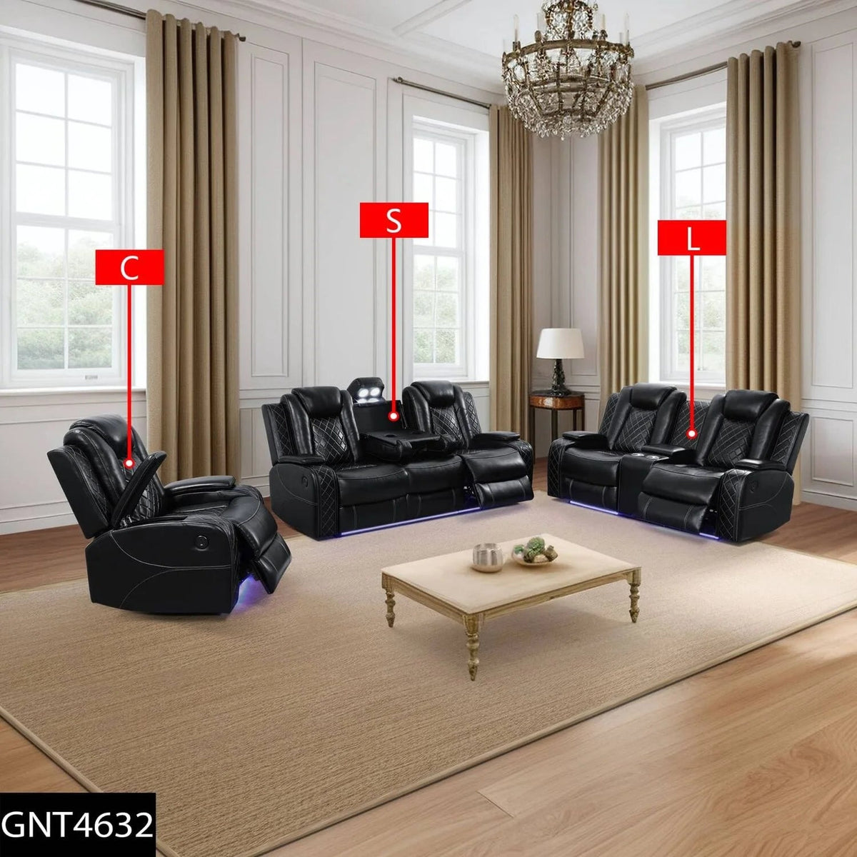 LIFE STYLE 3PC Power Reclining Set - Black GNT4632