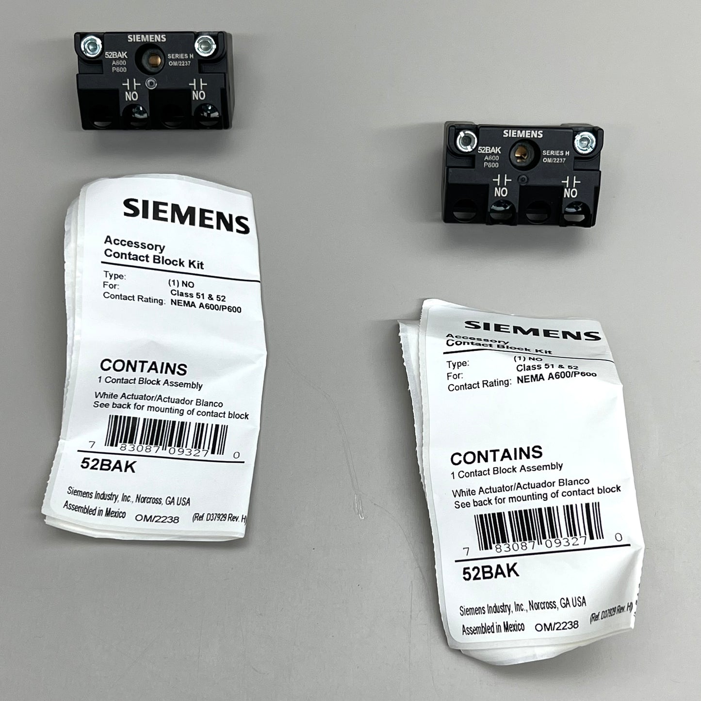 SIEMENS (2 PACK) Accessory Contact Block Kit 1 Contact Element Screw Terminal 52BAK