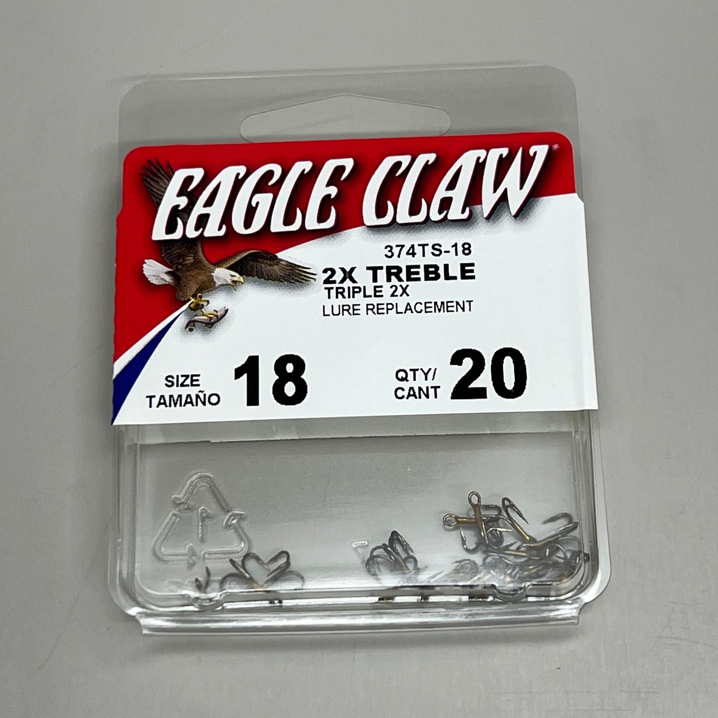 EAGLE CLAW (5 PACK) Curved Point 2X Treble Lure Repla Bronze #18 20 pc 374TS-18