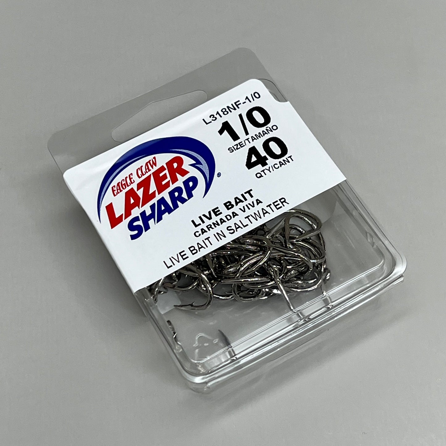 EAGLE CLAW (5 PACK)Lazer Sharp Live Bait in Saltwater Hooks #1/0 40pc L318NF-1/0