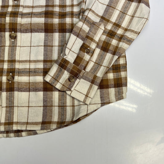 OLD NAVY Long-Sleeve Pocket Plaid Flannel Shirt Boy's Sz XL White/Burnt Orange