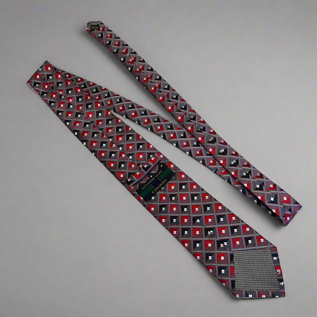 ALEXANDER JULIAN COLOURS Diamond Pattern Polyester Tie 60" Red (Pre-Owned)