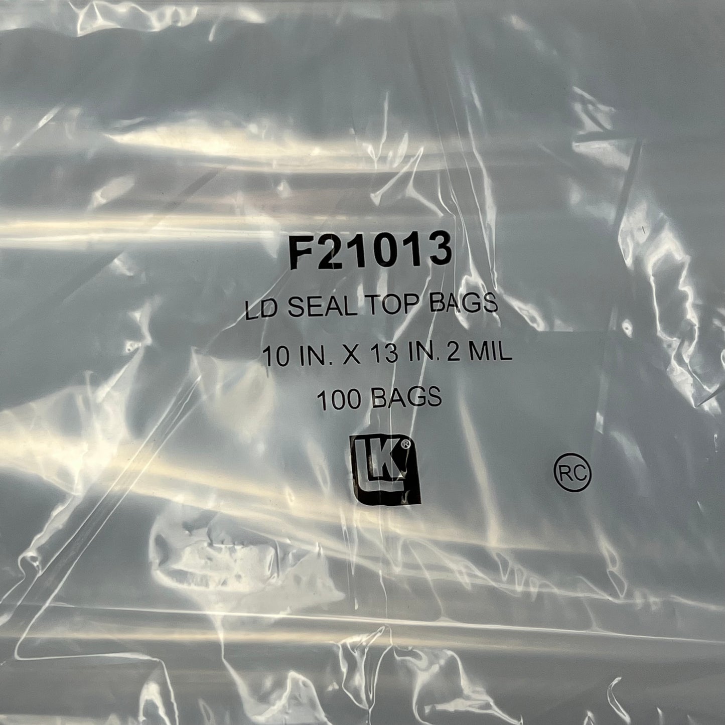ZA@ LK PACKING (100 PACK) Ld Seal Top Bags 10"x13" Clear F21013