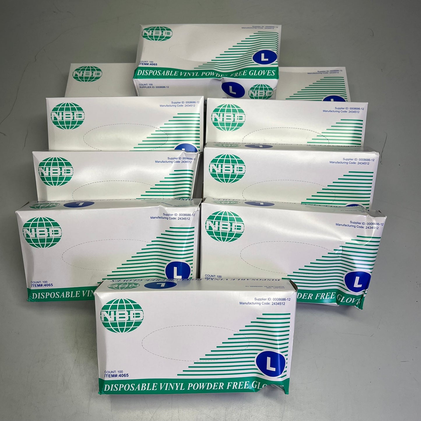 NBD (1 BOX, 10,000 EACH) Disposable Vinyl Powder Free Gloves Large Clear 4065