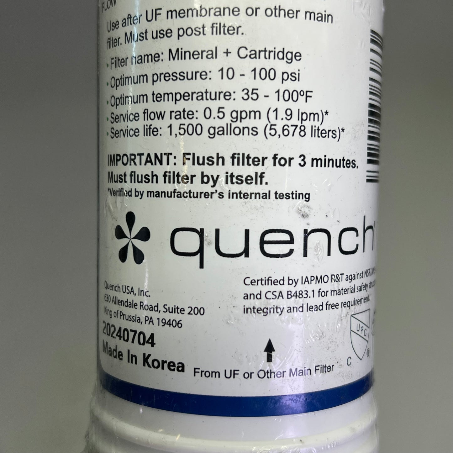 QUENCH (2 PACK) Mineral + Filter For Bottomless Water Cooler Use W/ UF & Carbon P02663