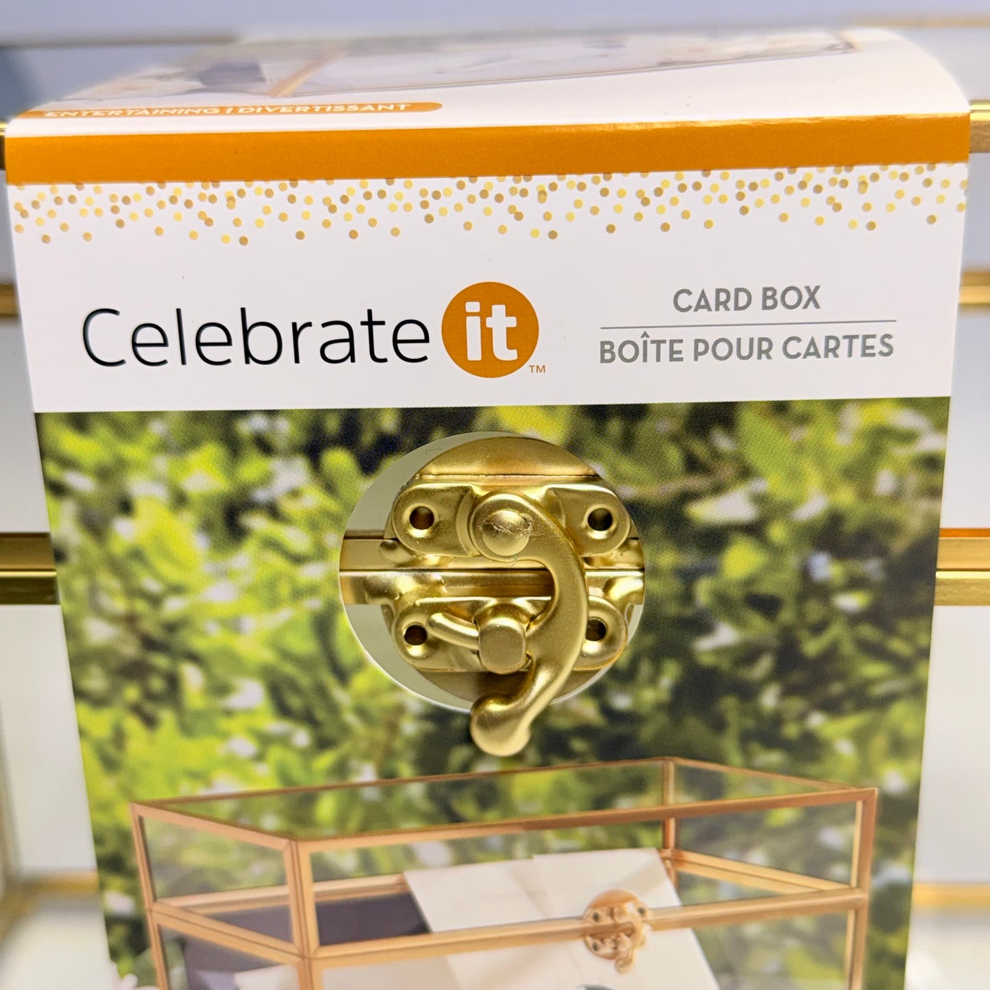 CELEBRATE IT Gold Metal & Glass Card Box Special Occasions 9.9 X 5.6 X 7.8 In 750311