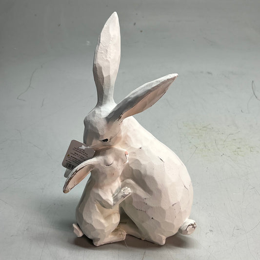 RAZ IMPORTS Rabbit & Baby Cuddling Resin Figure Home Decor 10.5" White 4411053
