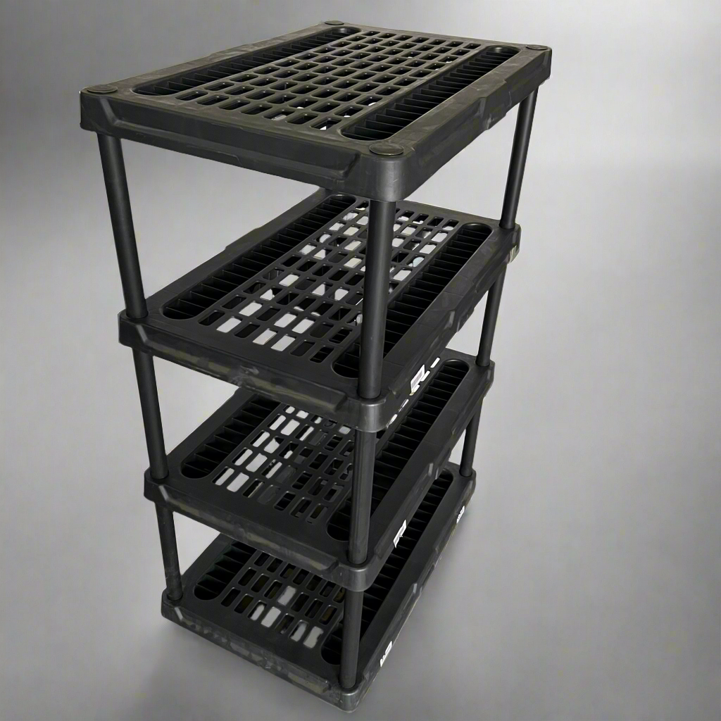 ZA@ BLACK+DECKER 4-Tier Heavy Duty Ventilated Plastic Storage Shelving Unit Sz 36"L x 23.25"W X 54"H Black
(AS-IS, Slight Damage)