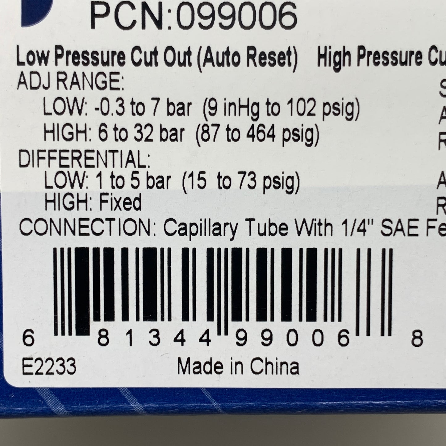 EMERSON Climate Technologies Dual Flow Pressure Control Switch PS2-M7K 099006