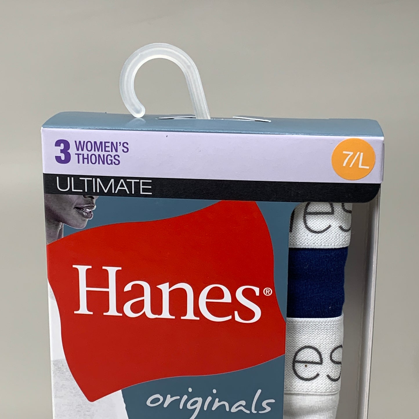 HANES 3 PACK!! Originals Women's Breathable Cotton Stretch Thongs Underwear Sz 7/L Navy/White/Floral 45U0BT