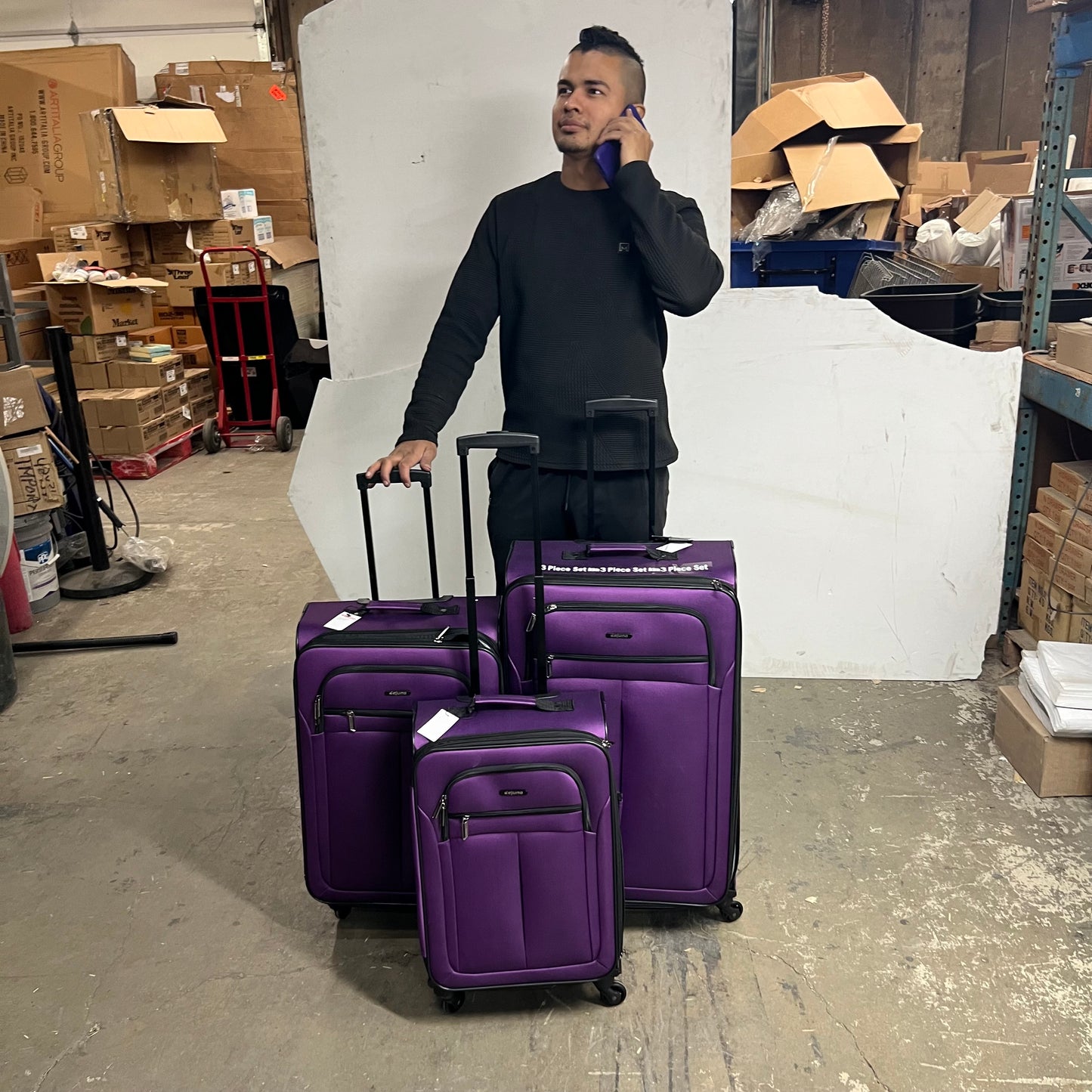 DEJUNO (3 PACK) Light Weight Expandable Spinner Rolling Suitcase Set Purple