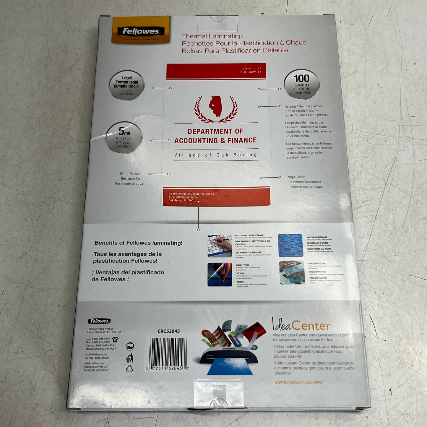 FELLOWES (100 PACK) Thermal Laminating 9" x 14.5" Clear CRC52045