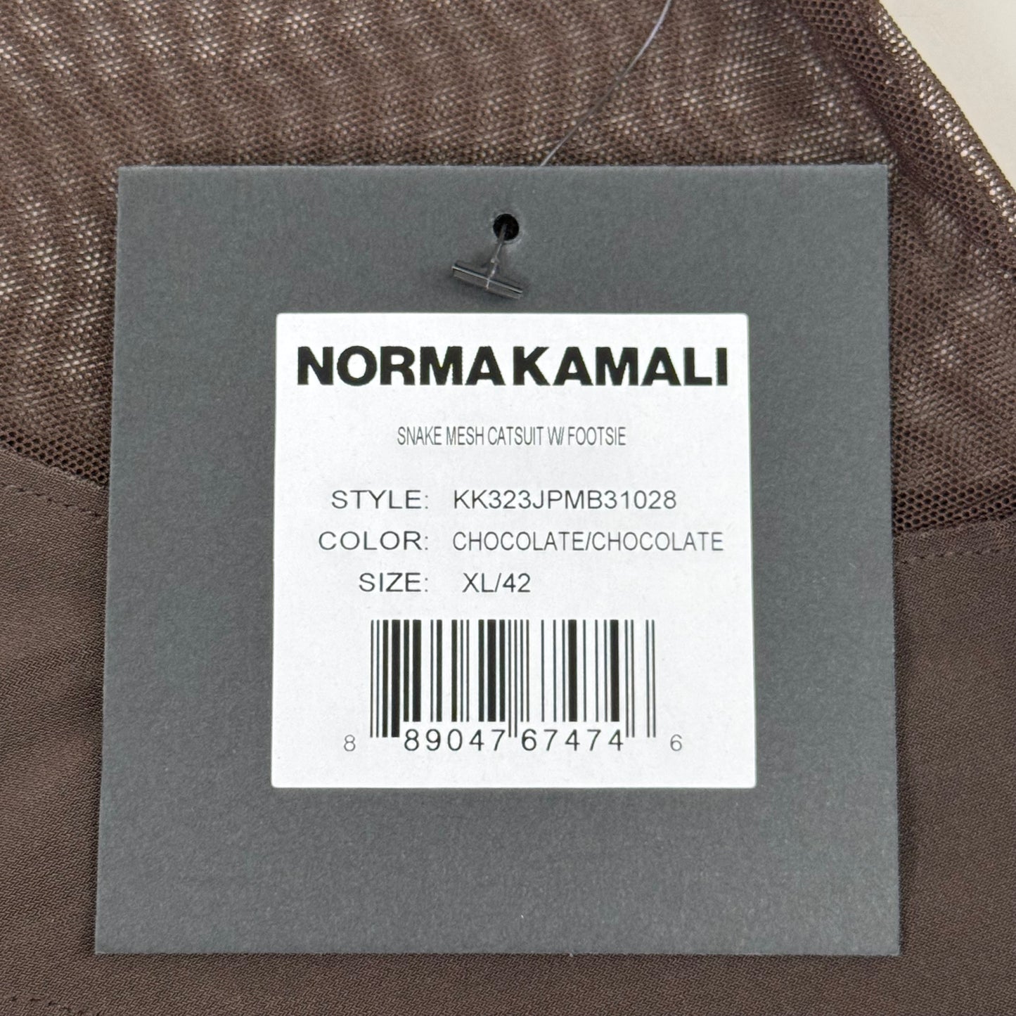 NORMA KAMALI One Shoulder Snake Mesh Catsuit Footsie Women's Sz XL/42 Chocolate