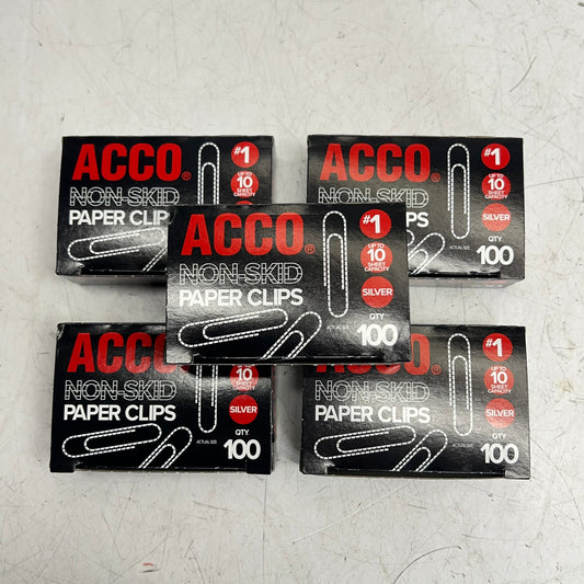 ACCO (5 PACK, 100 EACH) Non-skid Paper Clips Corrosion Resistant 1.3"L 72385H