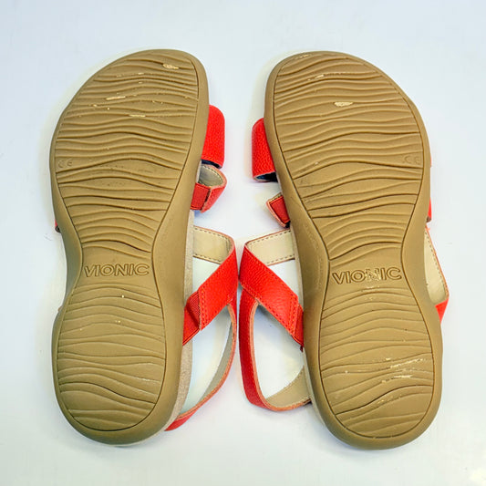 VIONIC Slingback Sandals Raya Adjustable Leather Sz 8M Cherry Tomato New