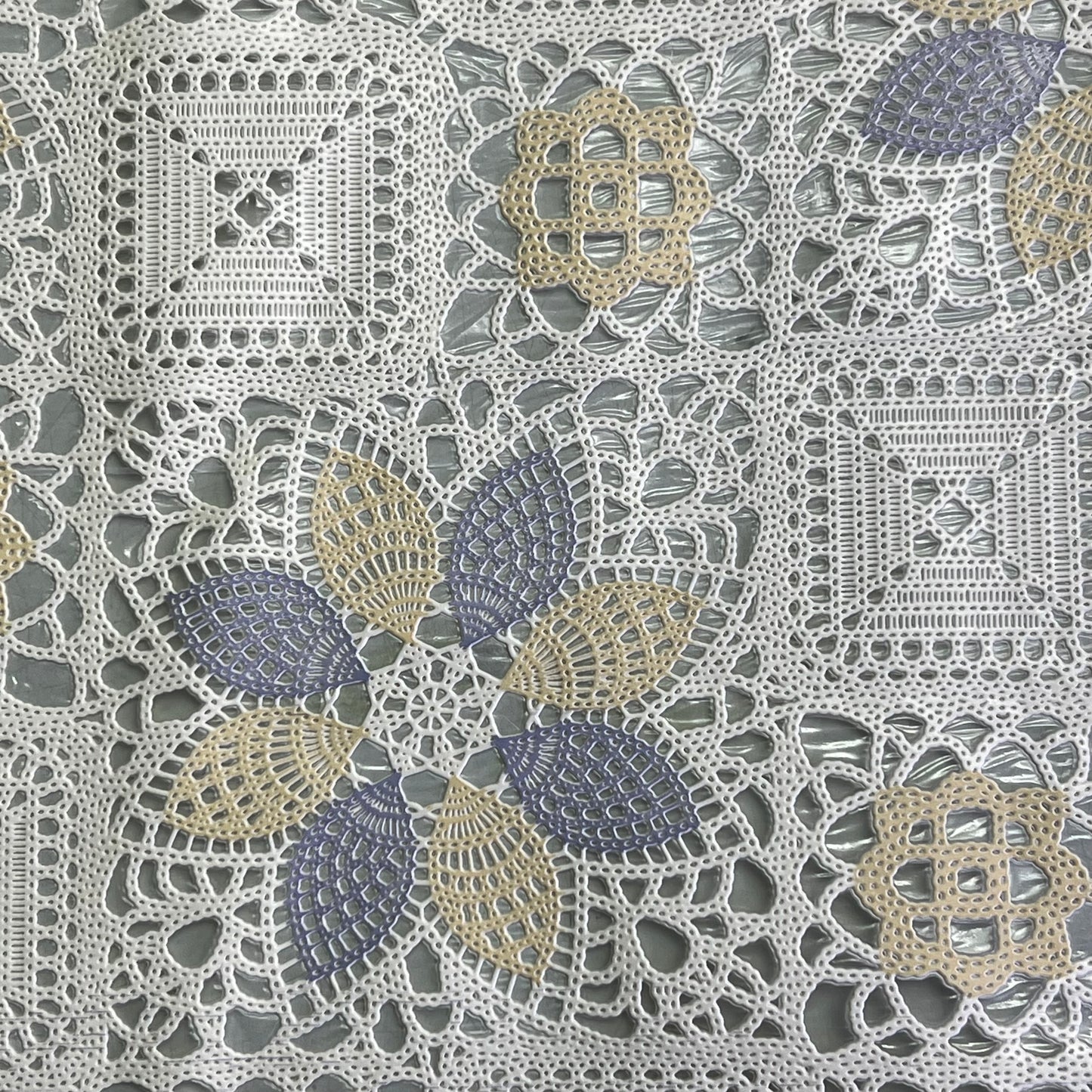 Faux Lace/Crochet Quilt Floral Pattern 54"x60' White/Purple/Yellow