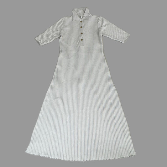 VINCE Ribbed Cotton-Blend Polo Dress 4 Button Women's Sz M Salt Glass V041584525