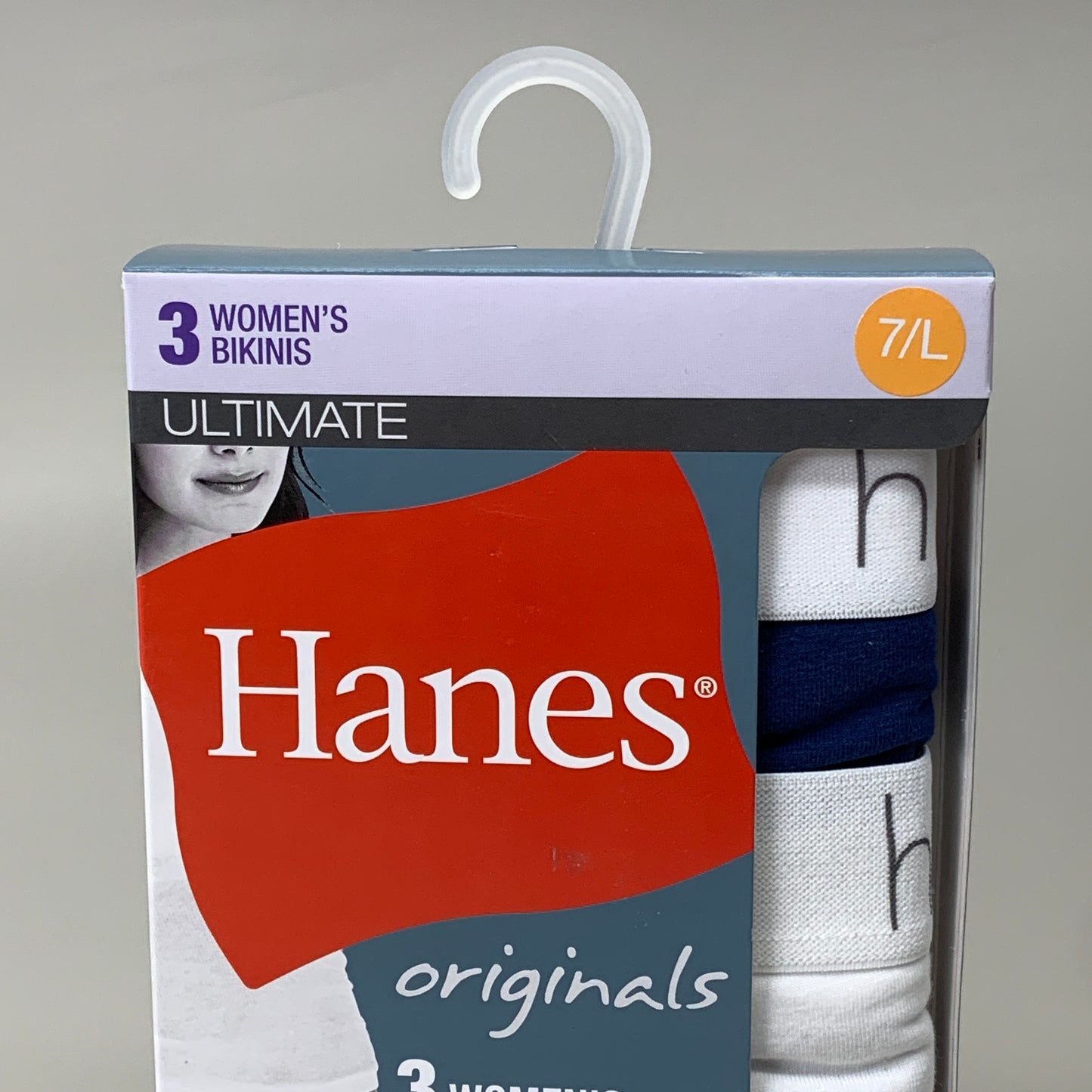 HANES 3 PACK!! Originals Women's Breathable Cotton Bikinis Underwear Sz 7/L Navy/White/Floral 45UOBK