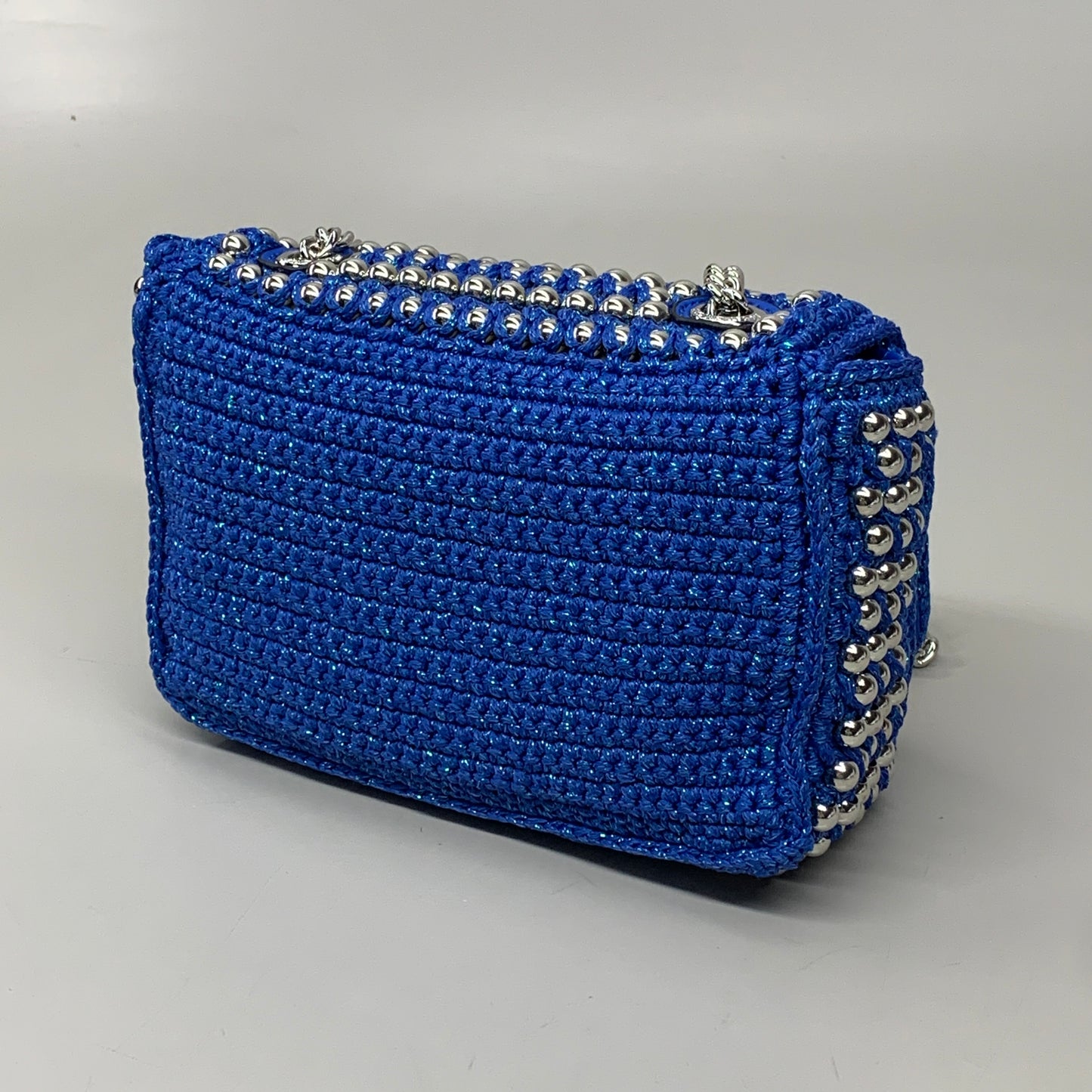 KURT GEIGER Kensington Fabric Crochet MD Stud  8" x 6" Mid Blue 5045654259522 New