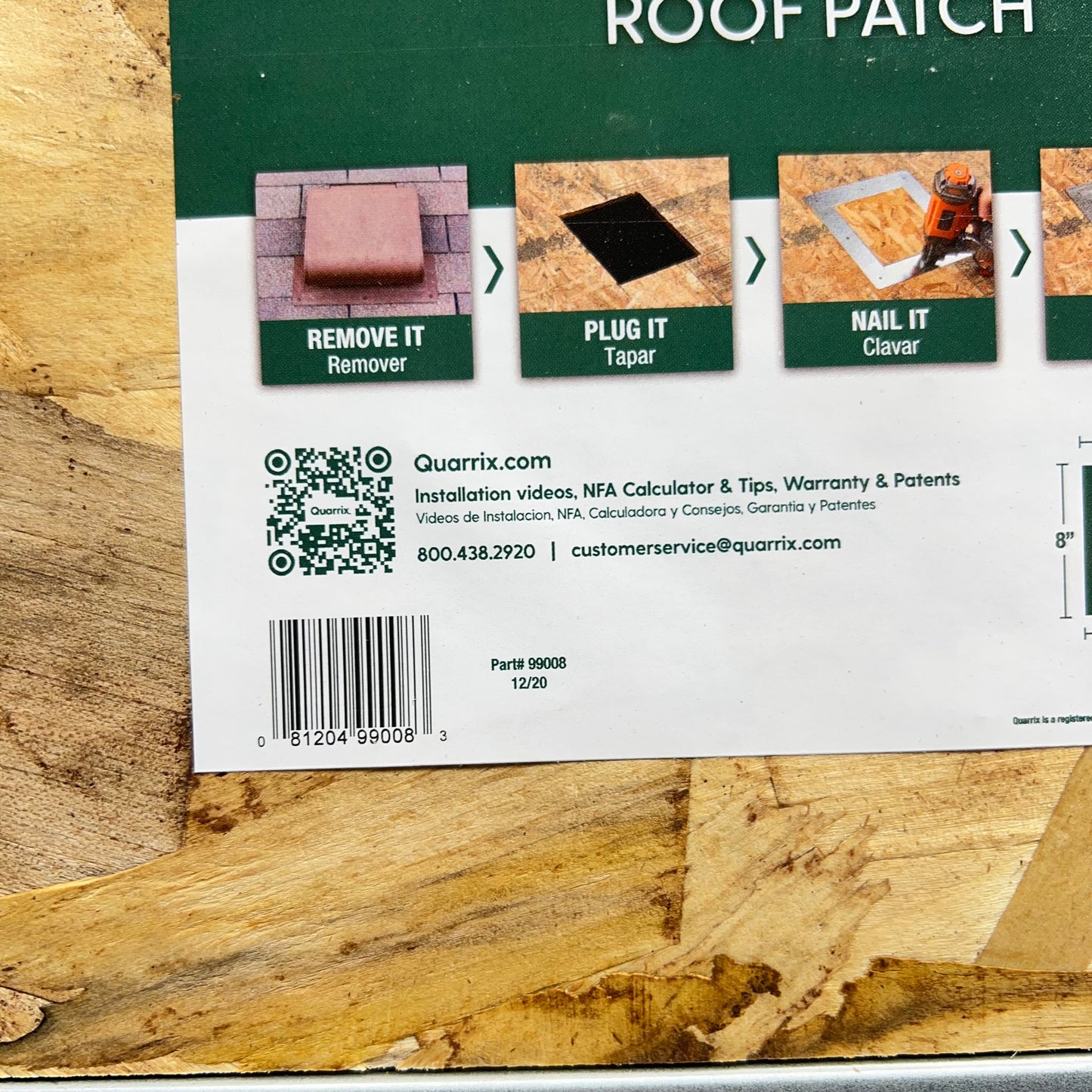 QUARRIX Smart Plug Roof Patch 24 Gauge Galvanized Steel 8" 7/16" Thick 990088