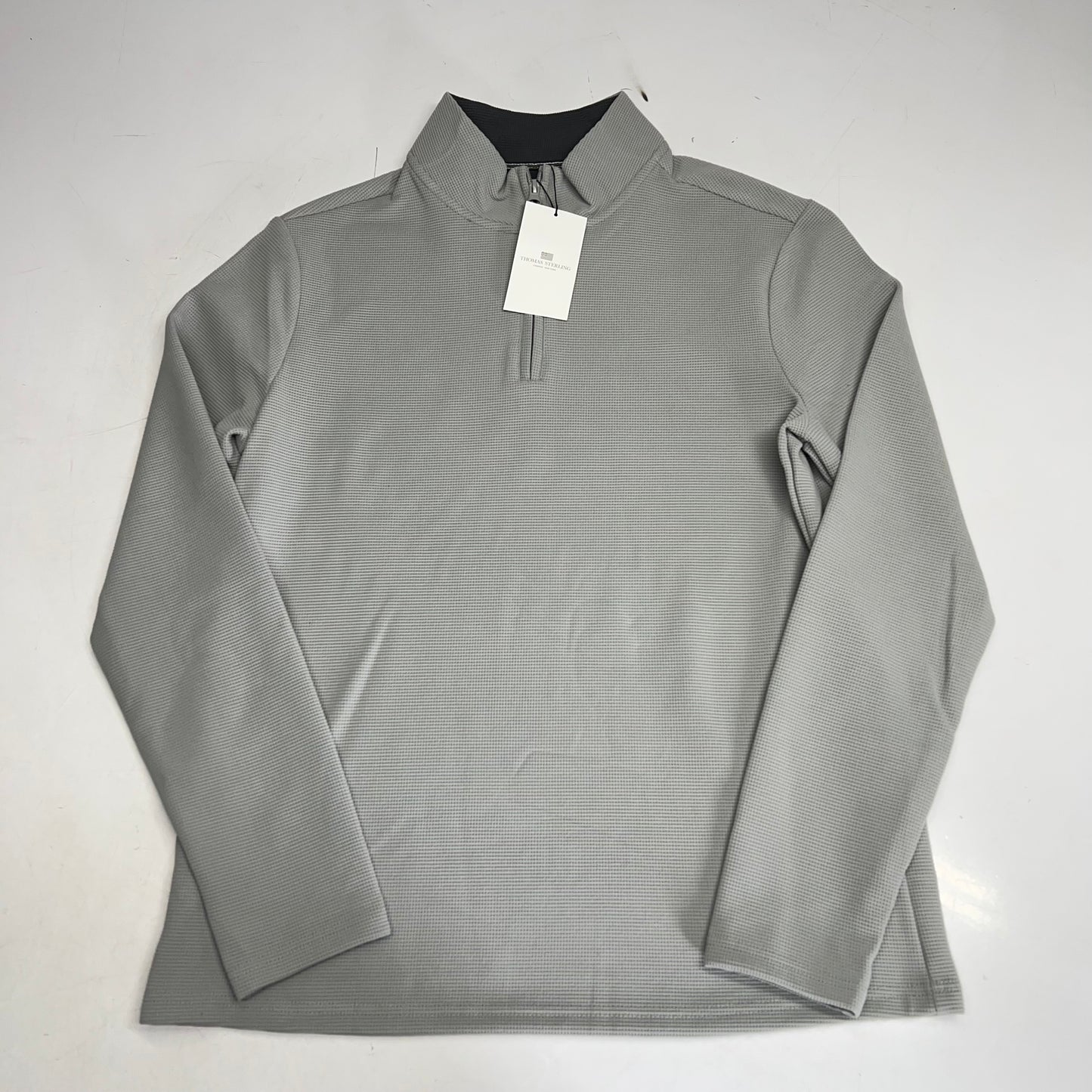 THOMAS STERLING Half Zip Soft Waffle Knit Jacket Mens Sz L Light Grey 1100034747